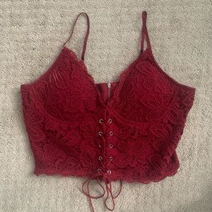 SHEIN Red lace up crop top